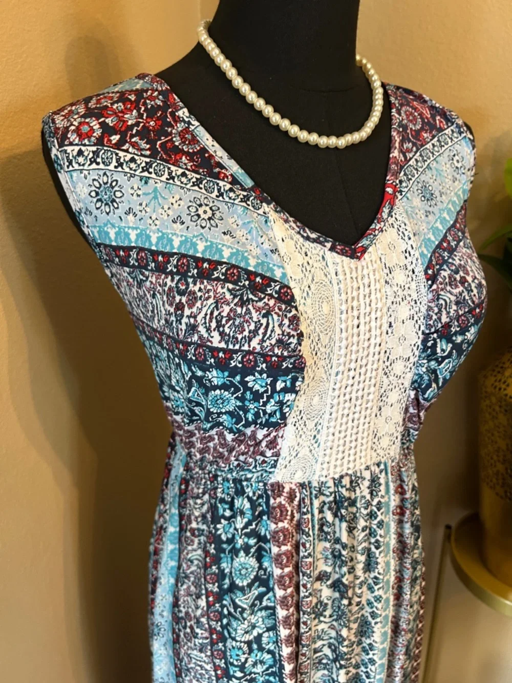Style & Co. Blue, Navy & Red Patterned Maxi Dress - Picture 12 of 15